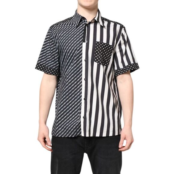 Dolce & Gabbana Black White Stripe Button Down Casual Men's Shirt (Pre-Owned)